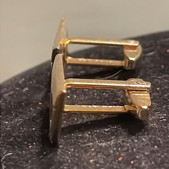 Vintage 1950s MCM Art Deco Fosters mixed metal gold tone whale back cuff links - Picture 7 of 15